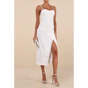 Lulus Always Turning Heads White Bustier Tulip Midi Dress Sz Medium Womens White